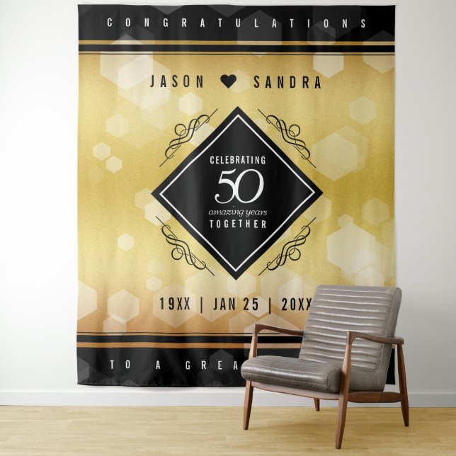Tenture Élégant 50e anniversaire de mariage d'or (En situation)