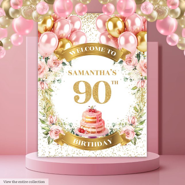 Tenture Elégant 90e anniversaire Blush Gold Rose fond (Elegant 90th Birthday Blush Gold Rose Backdrop)