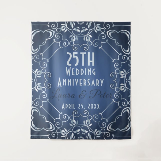 Tenture Élégant Anniversaire de Mariage Bleu et Argent de  (Devant)