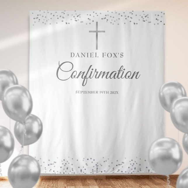 Tenture Elégant Argent Confirmation photo fond (Elegant Silver Confirmation Photo Backdrop)