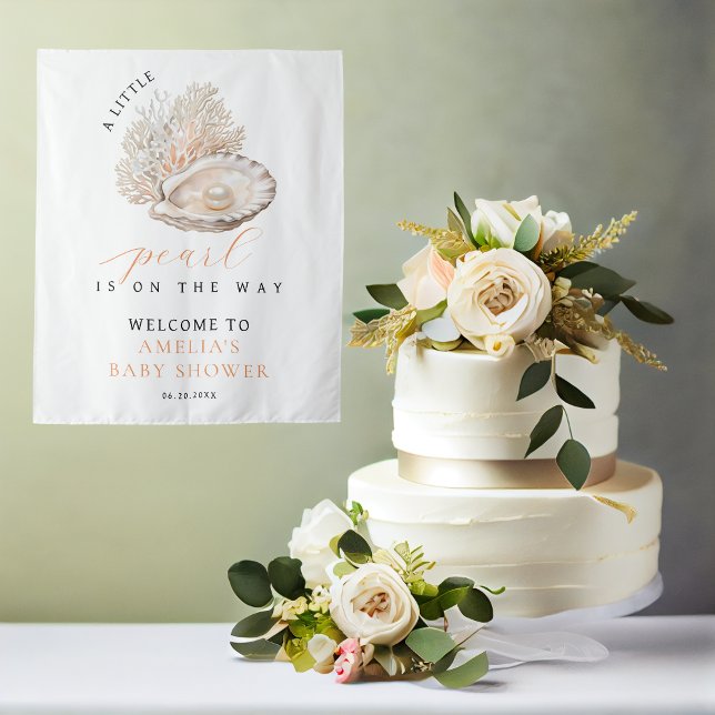 Tenture Elégant Baby shower de perles côtières Bienvenue (Créateur téléchargé)