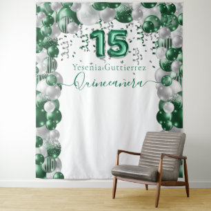 Tenture Élégant ballon Quinceañera vert émeraude scintilla