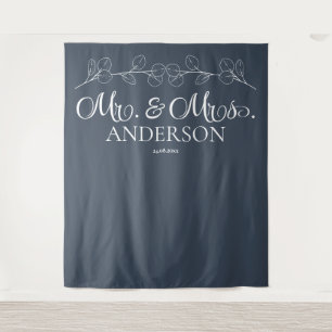Tenture Elégant bleu marine M & Mme Mariage personnalisé