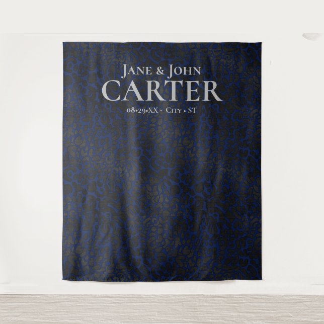 Tenture Elégant bleu noir Empreinte de léopard fond de Mar (Devant)