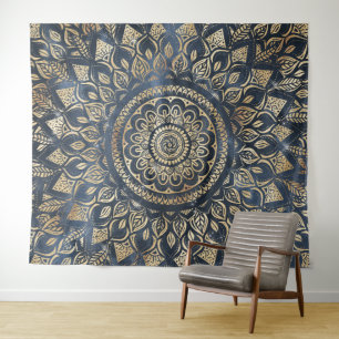 Tenture Elégant bleu or Mandala Floral