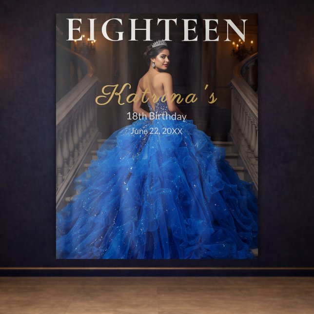Tenture Elegant Blue 18th Birthday Photo Backdrop (Créateur téléchargé)