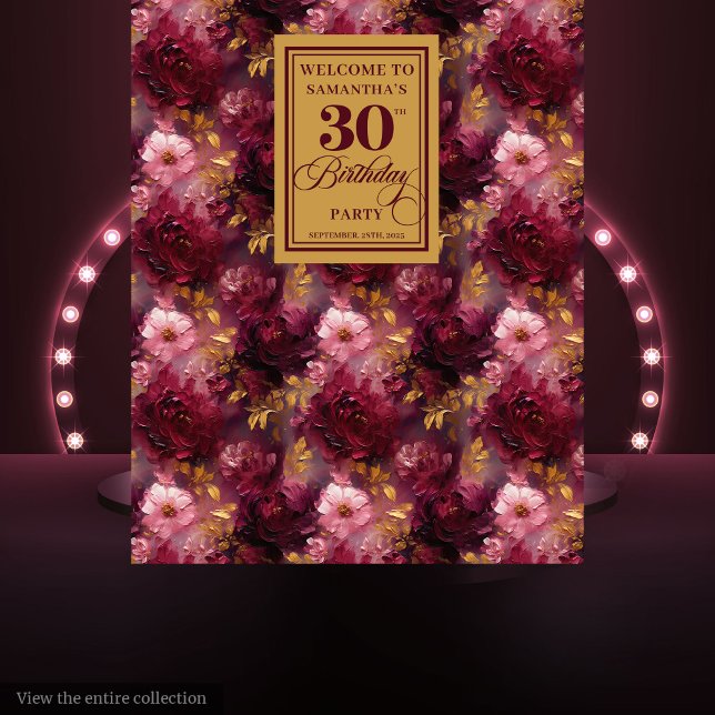 Tenture Elégant Blush Bourgogne Gold Boho 30e anniversaire (Elegant Blush Burgundy Gold Boho 30th Birthday Tapestry)