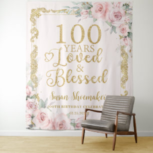Tenture Élégant Blush Floral 100e Anniversaire aimé bienhe
