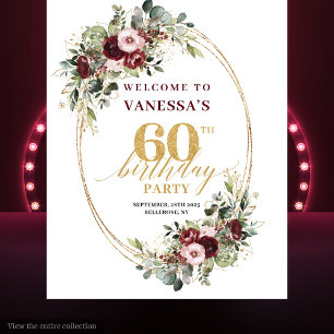 Tenture Élégant Boho Bourgogne Or Floral 60e Anniversaire