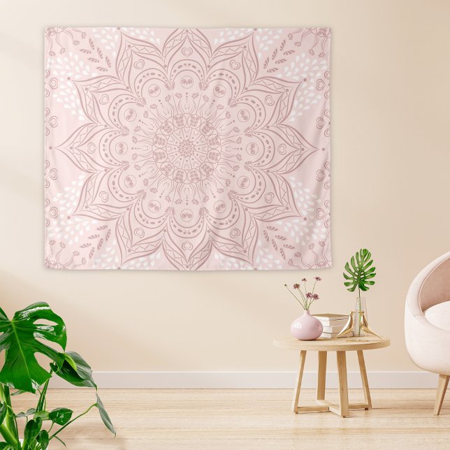 Tenture Elégant Boho Rose Blush Mandala Girly (Elegant Boho Blush Pink Tapestry with Mandala Pattern)