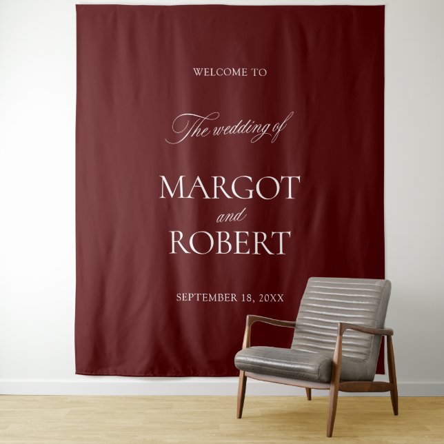 Tenture Elegant Burgundy Wedding Backdrops Banner (En situation)