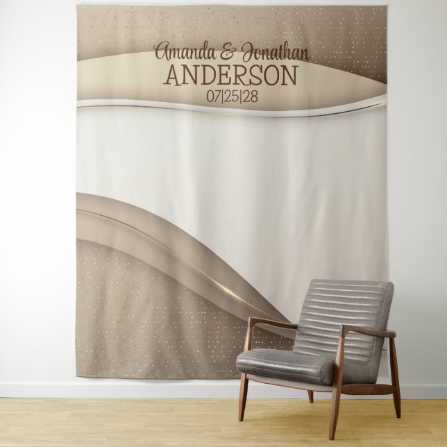 Tenture Elégant Champagne Beige Gold Wave Mariage fond (En situation)