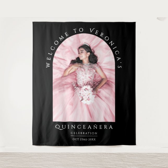 Tenture Elegant Chic Black Classica Quinceañera Photo (Devant)