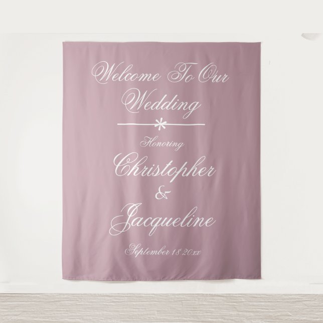Tenture Élégant Écriture Blanche Mariage Dusty Pink Fête (Devant)