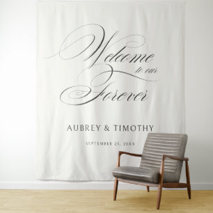 Tenture Elegant Ecru Black Calligraphy Mariage Bienvenue