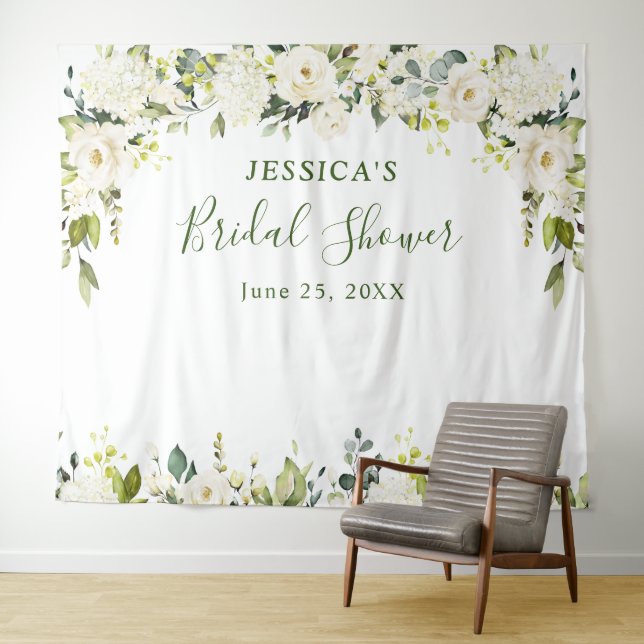 Tenture Elegant Eucalyptus Roses Blanches Mariage Shower   (En situation (horizontale))