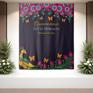 Tenture Elégant Floral Peacock Folk Art Fiesta Quinceanera