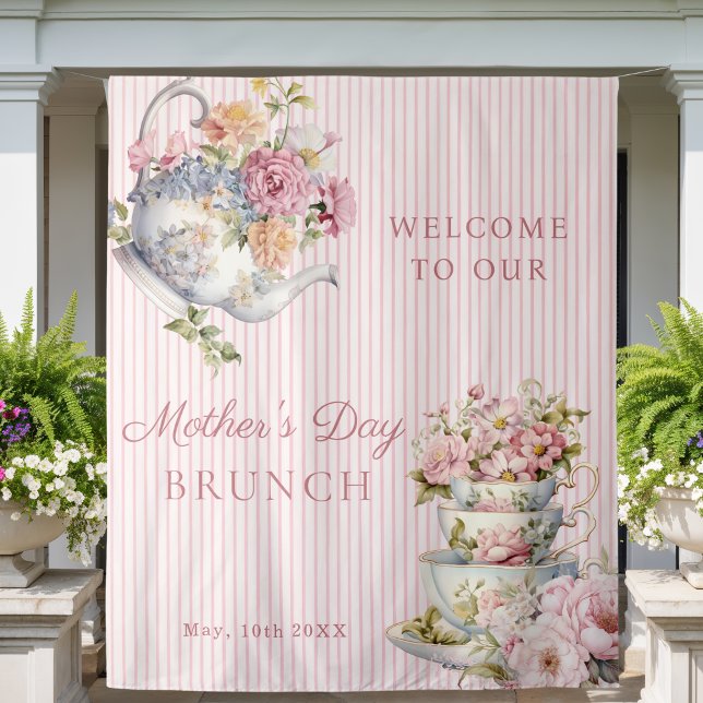 Tenture Elegant Floral Tea party Mother's Day Backdrop (Elegant Floral Vintage Tea Party decoration Mother's Day Backdrop)