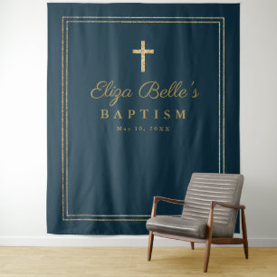Tenture Elegant Gold Cross Baptism Photo Booth fond