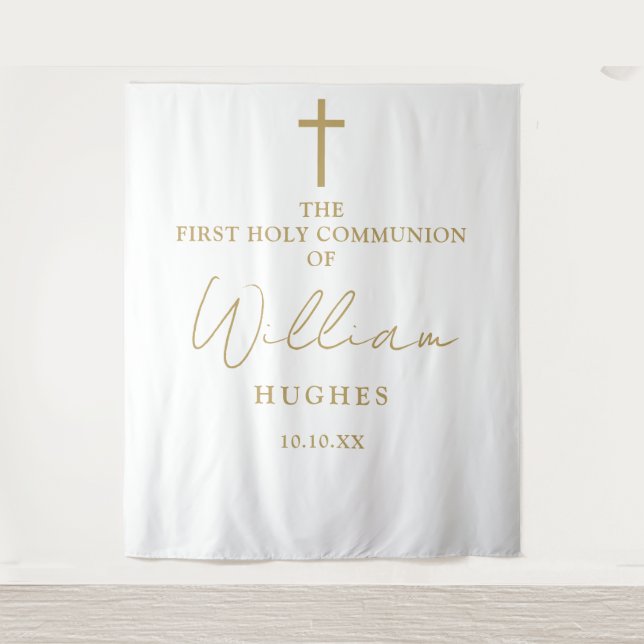 Tenture Elégant Gold First Holy Communion Fond photo (Devant)
