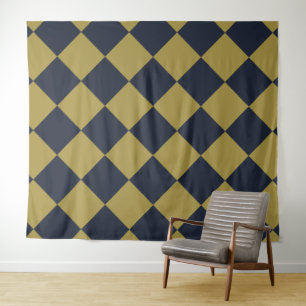 Tenture Elegant Gold & Navy Motif Diamant Bleu