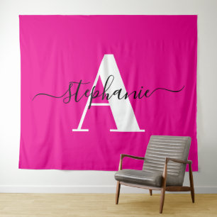 Tenture Élégant grand monogramme A rose chaud Script