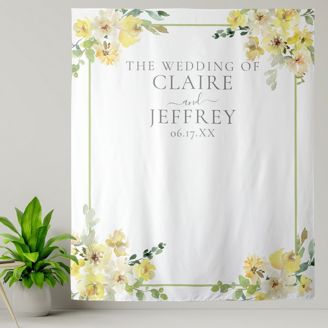 Tenture Elégant jaune Floral Sage Vert Mariage fond (Créateur téléchargé)