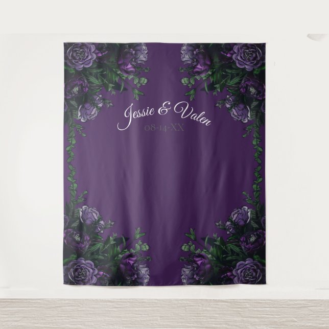 Tenture Élégant mariage gothique floral pourpre (Devant)