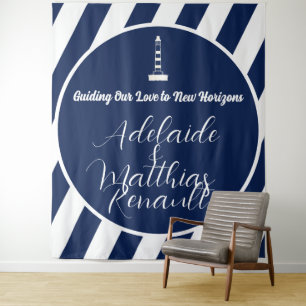 Tenture Élégant Mariage Nautique trié - Bleu Marine, Blanc