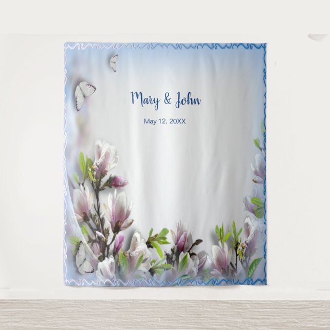 Tenture Elégant Mariage papillon floral violet fond (Devant)