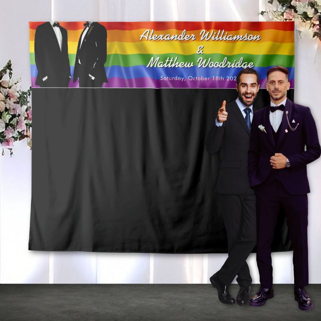 Tenture Elegant Modern Gay Men Rainbow Wedding Backdrop (Créateur téléchargé)