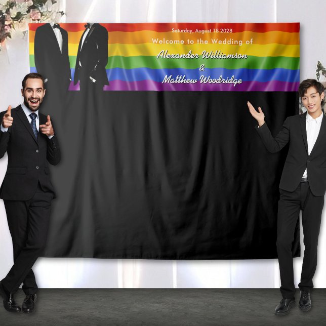 Tenture Elegant Modern Gay Men Rainbow Wedding Backdrop (Créateur téléchargé)