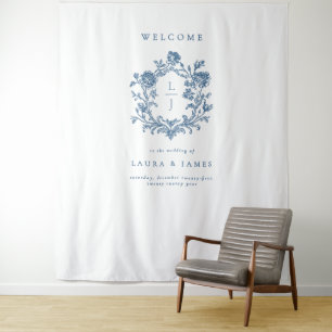 Tenture Élégant Monogramme de Bienvenue de Mariage à la Cr