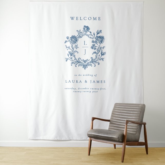 Tenture Élégant Monogramme de Bienvenue de Mariage à la Cr (En situation)