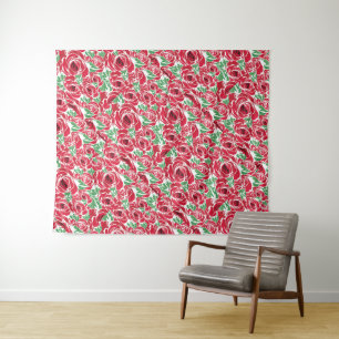 Tenture Elégant Motif Rose Vintage - Rouge & Vert Floral