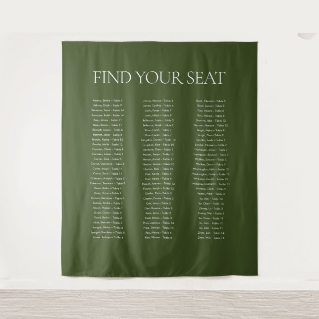 Tenture Élégant Olive Green Mariage Siating Chart Fabric (Devant)