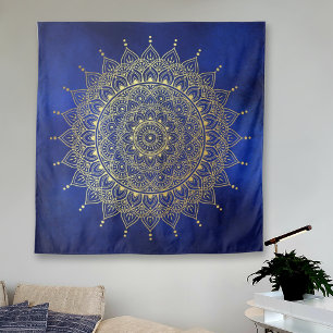 Tenture Elégant or sur Deep Blue Floral Henna Mandala