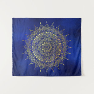 Tenture Elégant or sur Deep Blue Floral Henna Mandala