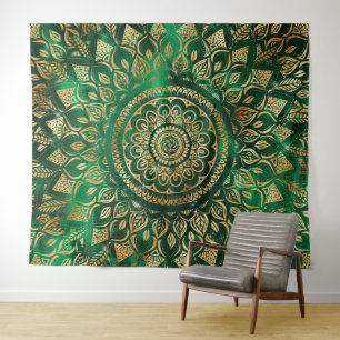 Tenture Élégant or vert Mandala Floral