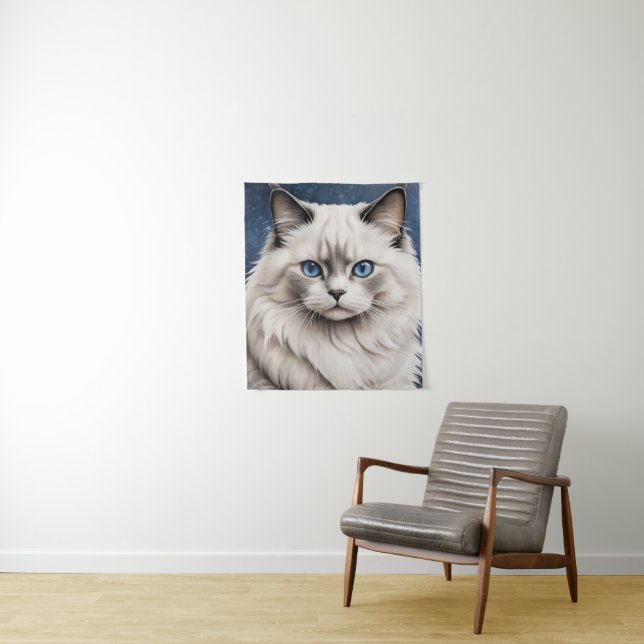 Tenture Élégant Ragdoll Chat Portrait Oeil Bleu (En situation)