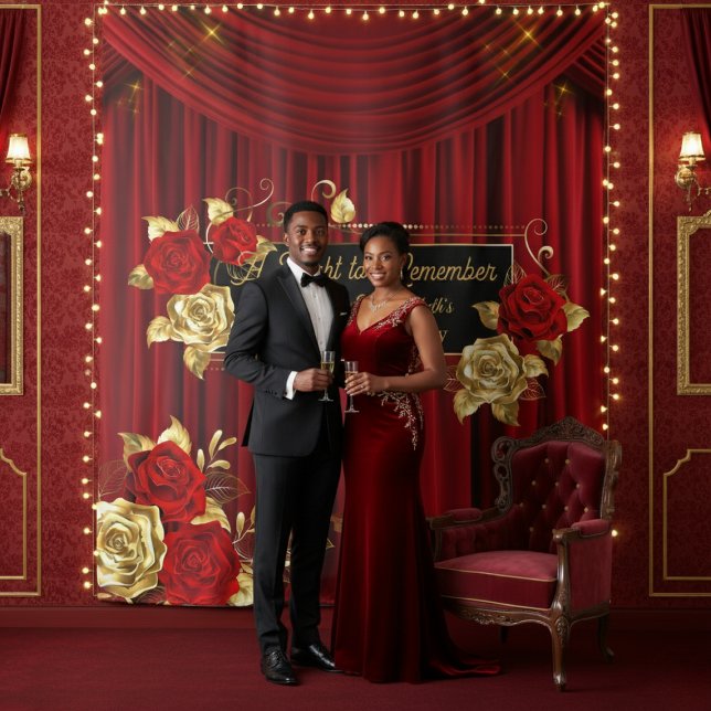 Tenture Elegant Red & Gold Floral Engagement Backdrop  (Créateur téléchargé)
