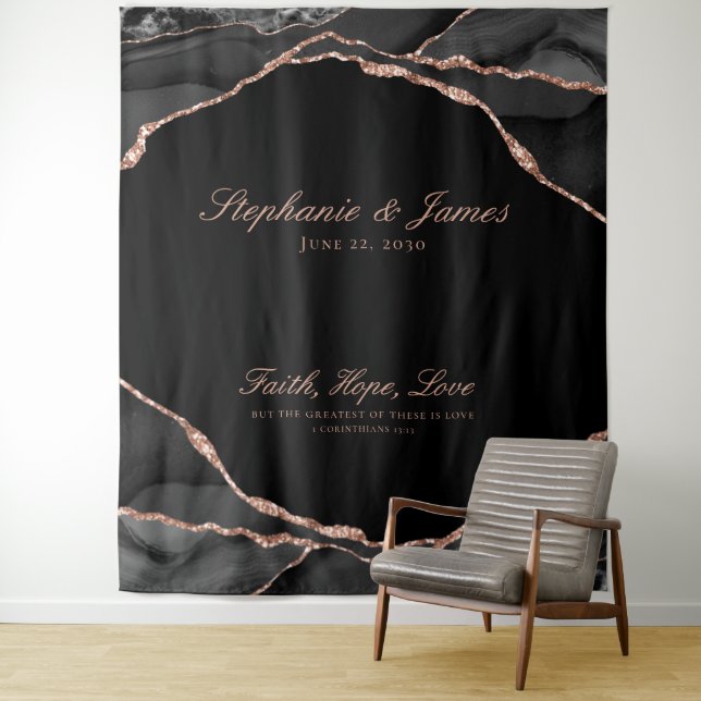 Tenture Élégant Rose Gold Feuille de Rose Agate Mariage (En situation)