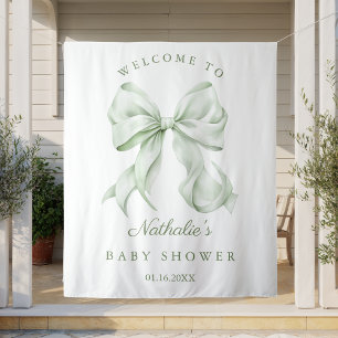 Tenture Elégant Sage Green Bow Baby shower fond