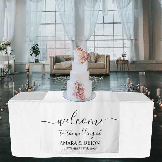 Tenture Elégant script Calligraphy Mariage de table Runner (Elegant Script Calligraphy Wedding Table Runner Tapestry)