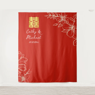 Tenture Élégant script floral chinois mariage rouge arrièr