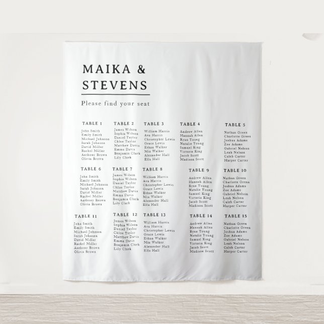 Tenture Elegant Script Wedding Table Seating Chart Foam (Devant)