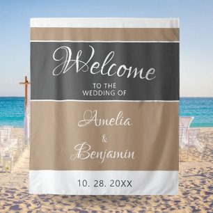 Tenture Élégant Simple Gris Beige Écriture Mariage Bienven