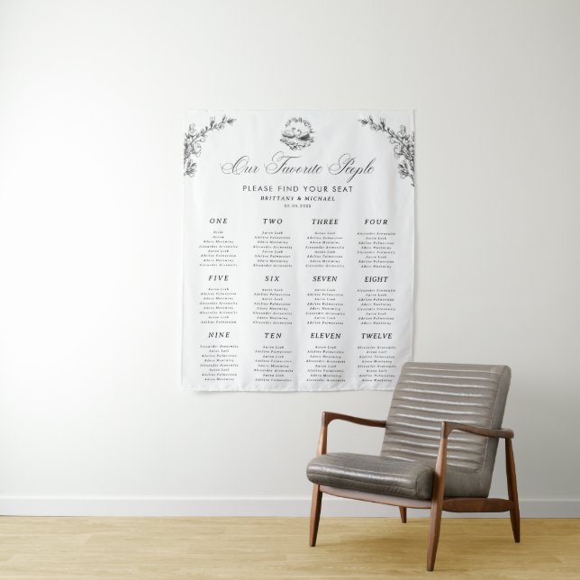 Tenture Elegant Swan 12 Tables Wedding Seating Chart Sign (En situation)