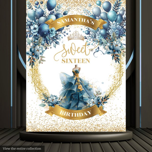 Tenture Elégant Sweet 16 Blue Gold Parties scintillant d'a (Elegant Sweet 16 Blue Gold Watercolor Glitter Tapestry)