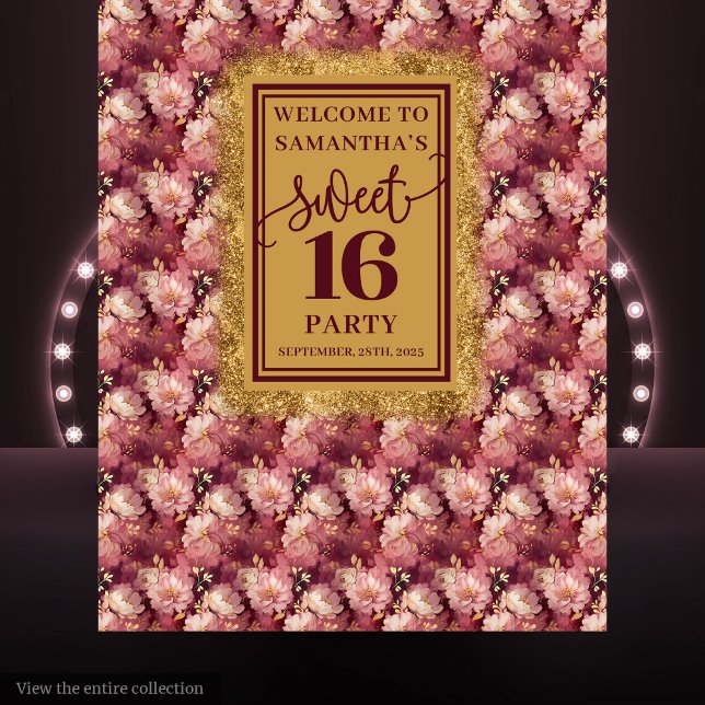 Tenture Elégant Sweet 16 Blush Burgundy Gold fond (Elegant Sweet 16 Blush Burgundy Gold Backdrop)